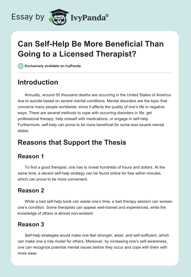 Can Self-Help Be More Beneficial Than Going to a Licensed Therapist?. Page 1