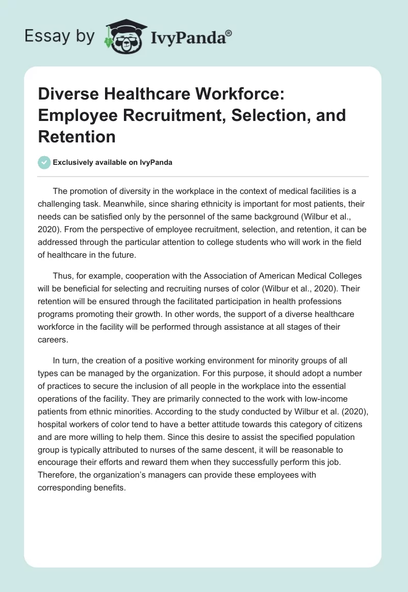 Diverse Healthcare Workforce: Employee Recruitment, Selection, and Retention. Page 1