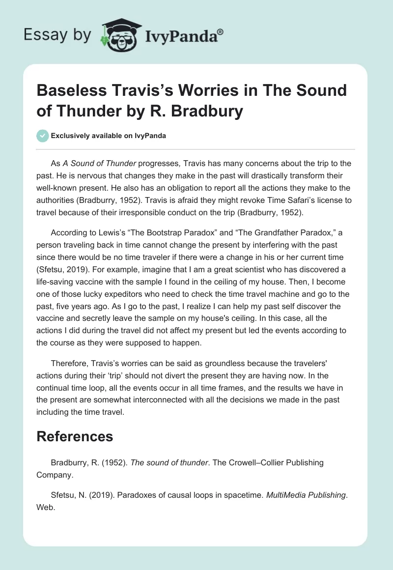 Baseless Travis’s Worries in The Sound of Thunder by R. Bradbury. Page 1