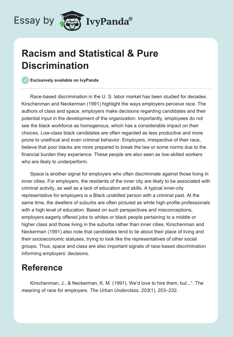 Racism and Statistical & Pure Discrimination. Page 1