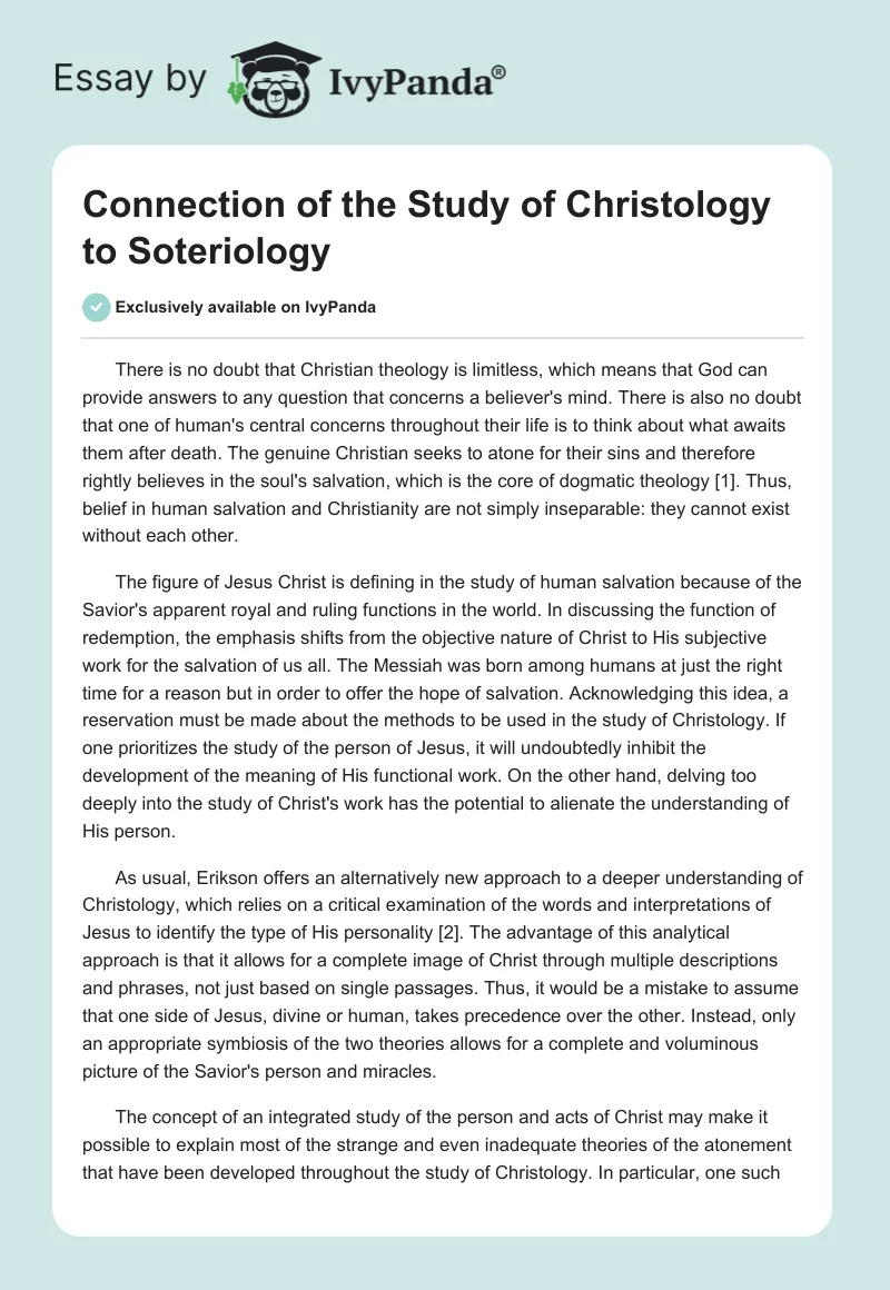 Connection of the Study of Christology to Soteriology. Page 1