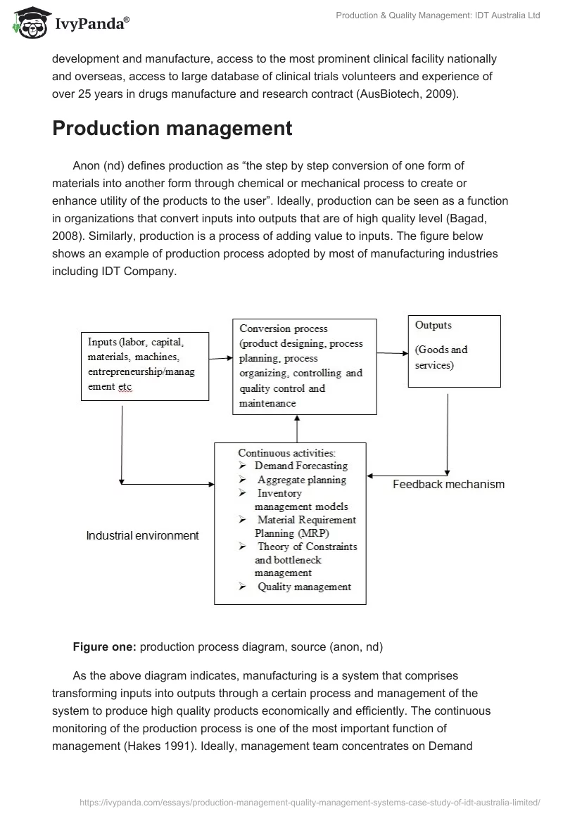 Production & Quality Management: IDT Australia Ltd. Page 3