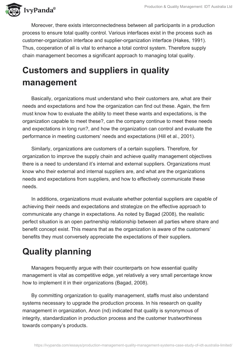 Production & Quality Management: IDT Australia Ltd. Page 5
