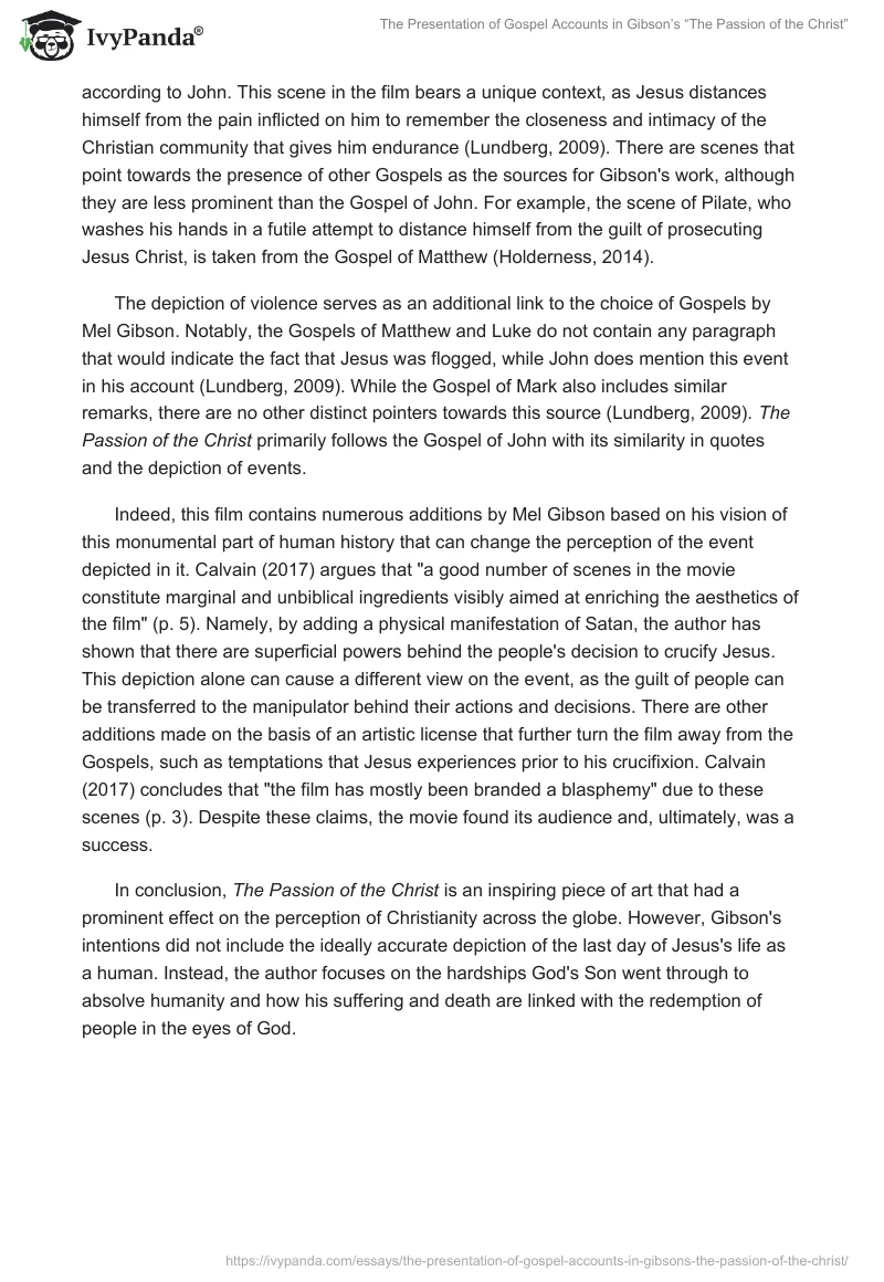 The Presentation of Gospel Accounts in Gibson’s “The Passion of the Christ”. Page 2