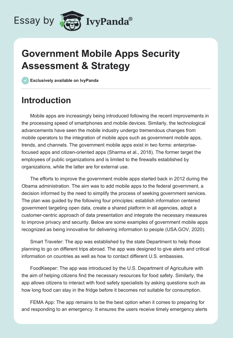Government Mobile Apps Security Assessment & Strategy. Page 1
