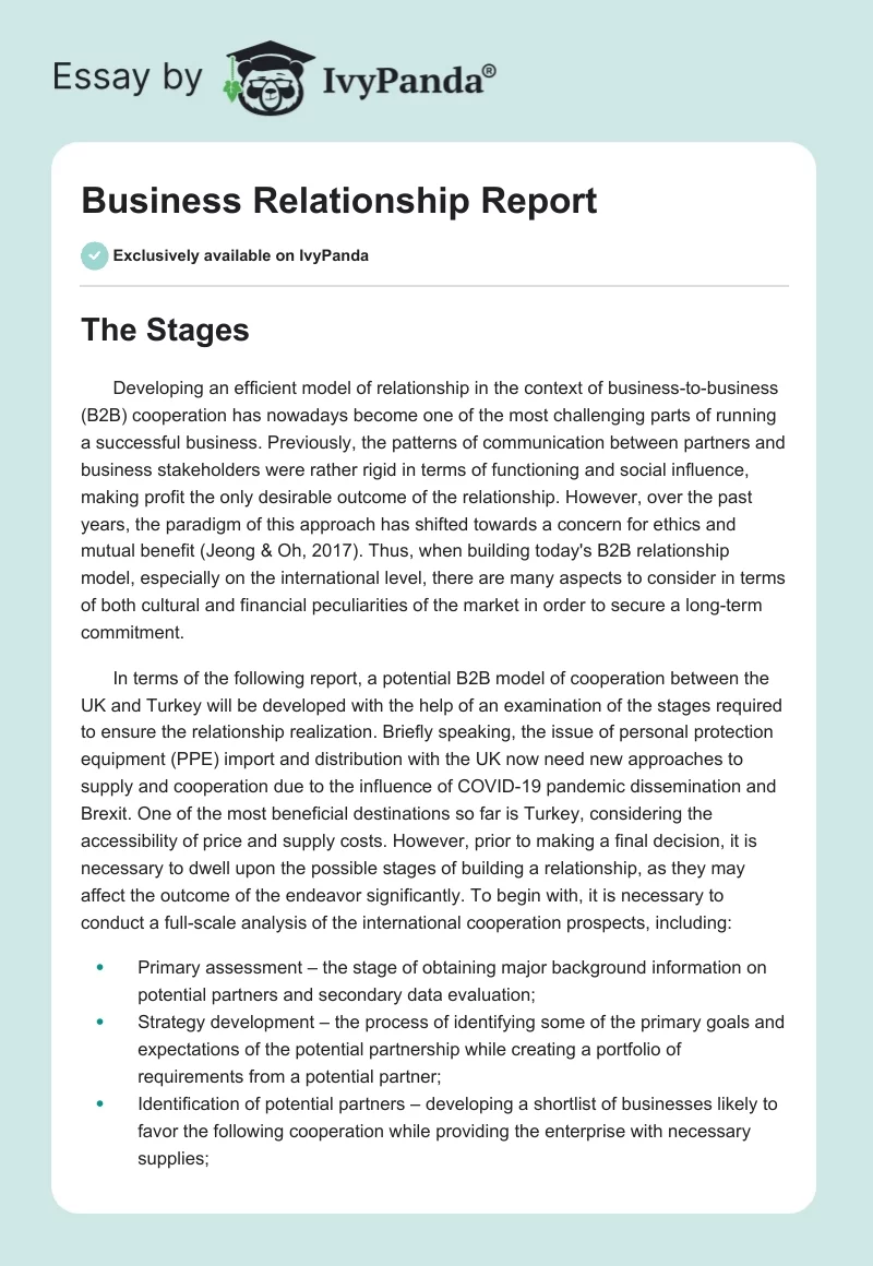 Business Relationship Report. Page 1