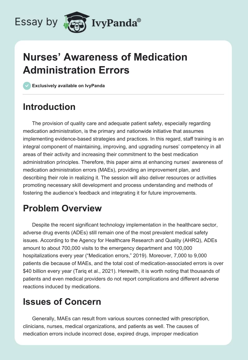 Nurses’ Awareness of Medication Administration Errors. Page 1
