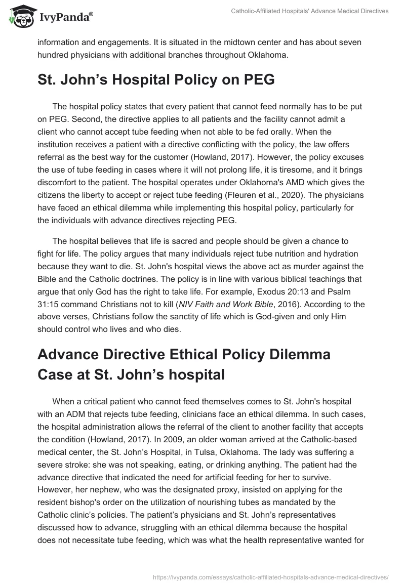 Catholic-Affiliated Hospitals' Advance Medical Directives. Page 2