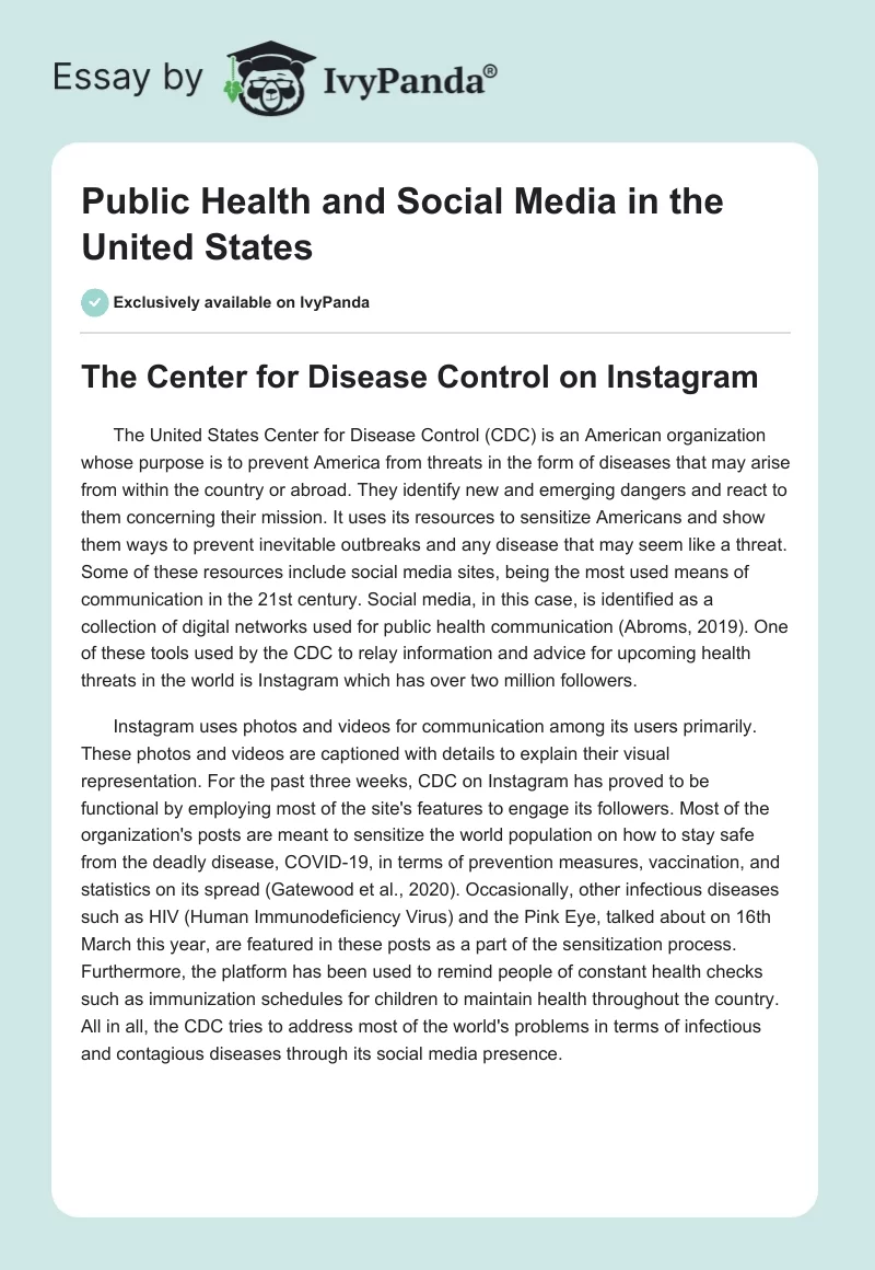 Public Health and Social Media in the United States. Page 1