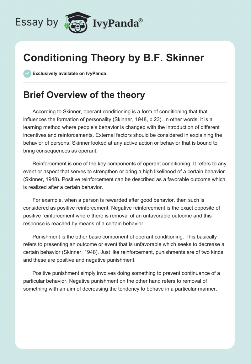 Conditioning Theory by B.F. Skinner. Page 1