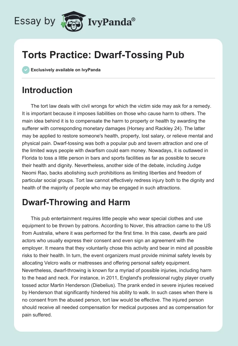 Torts Practice: Dwarf-Tossing Pub. Page 1