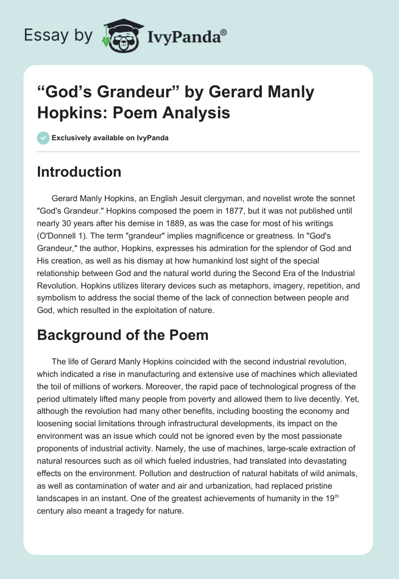 “God’s Grandeur” by Gerard Manly Hopkins: Poem Analysis. Page 1