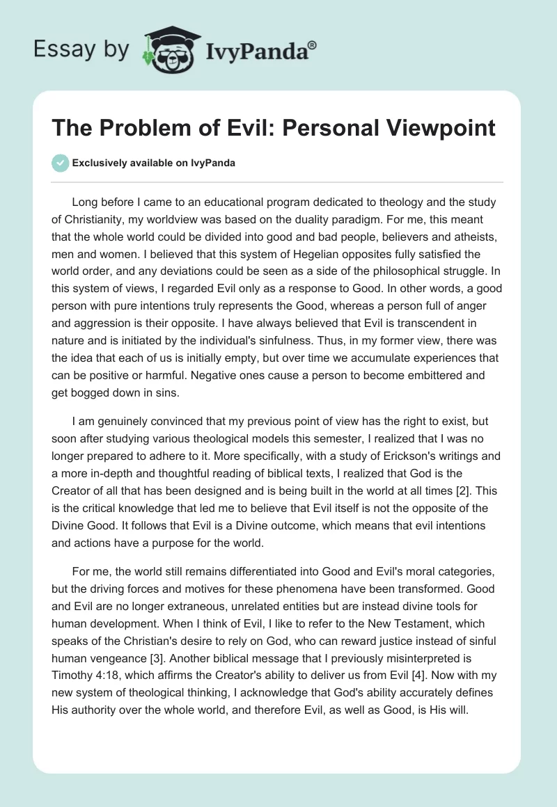 The Problem of Evil: Personal Viewpoint. Page 1