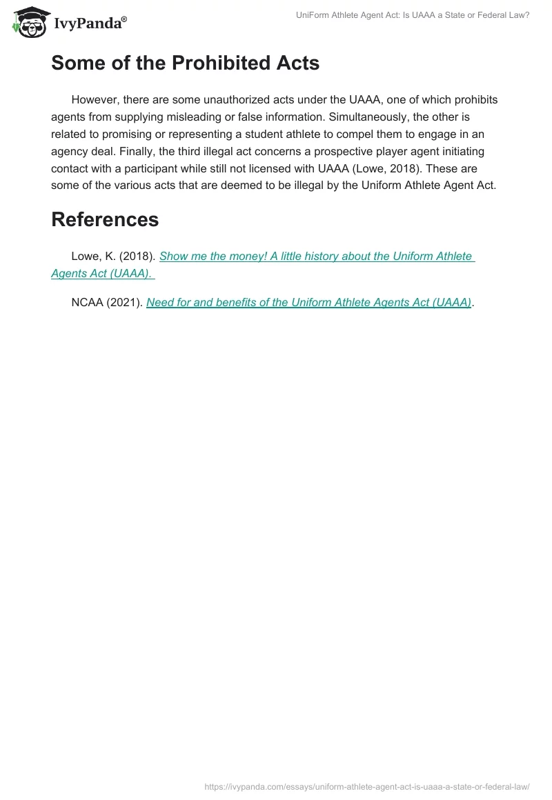 UniForm Athlete Agent Act: Is UAAA a State or Federal Law?. Page 2