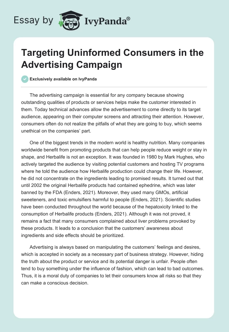 Targeting Uninformed Consumers in the Advertising Campaign. Page 1