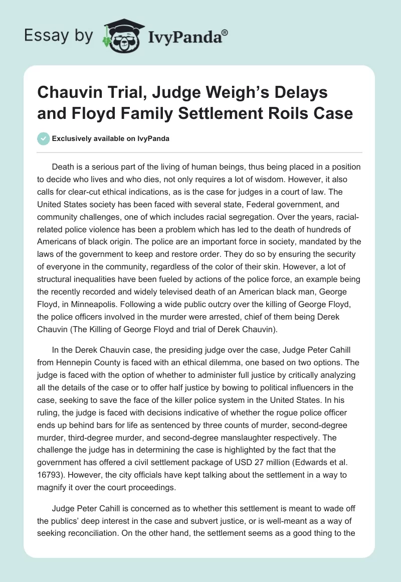 Chauvin Trial, Judge Weigh’s Delays and Floyd Family Settlement Roils Case. Page 1