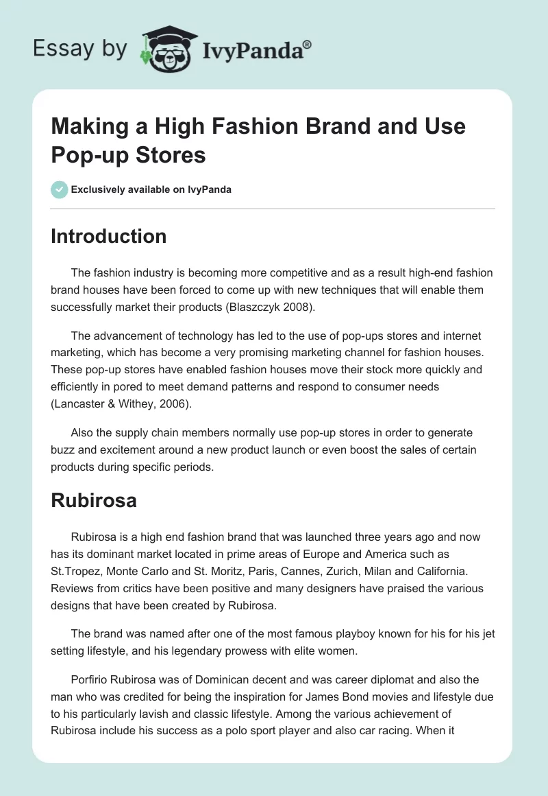 Making a High Fashion Brand and Use Pop-up Stores. Page 1