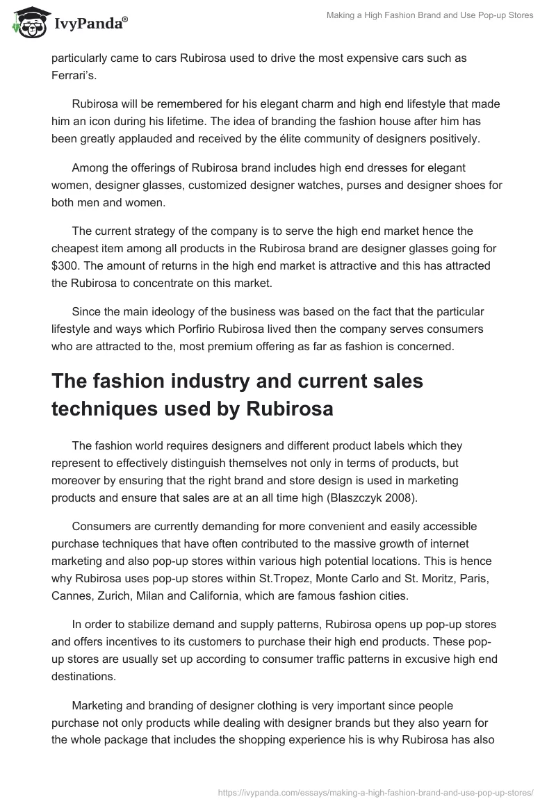 Making a High Fashion Brand and Use Pop-up Stores. Page 2