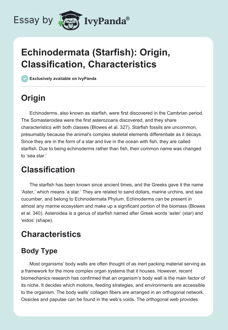 Echinodermata (Starfish): Origin, Classification, Characteristics. Page 1
