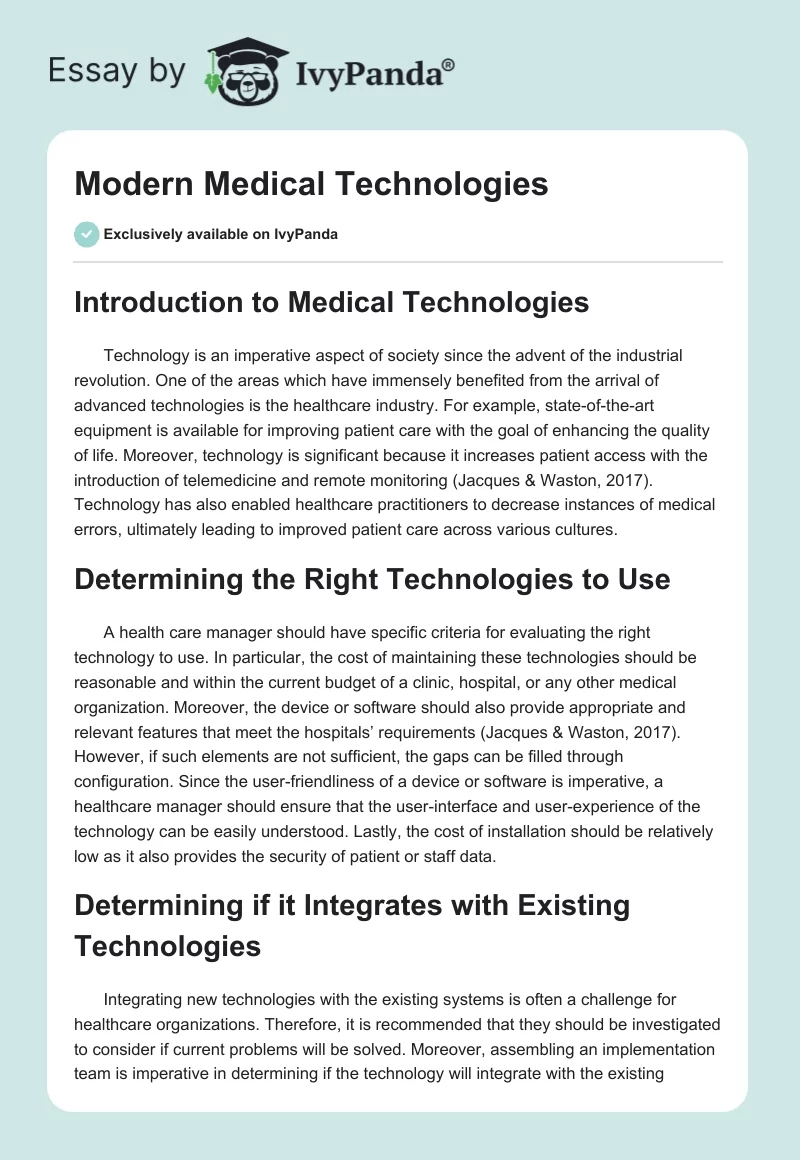 Modern Medical Technologies. Page 1