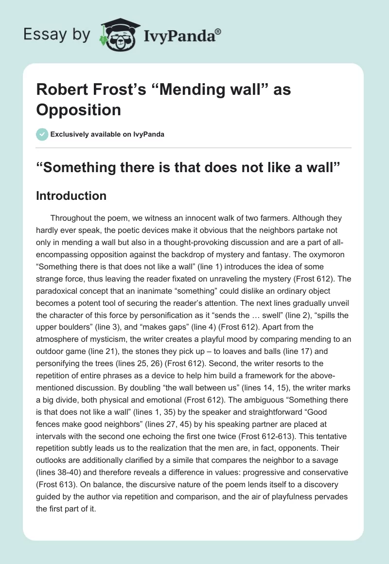 Robert Frost’s “Mending wall” as Opposition. Page 1