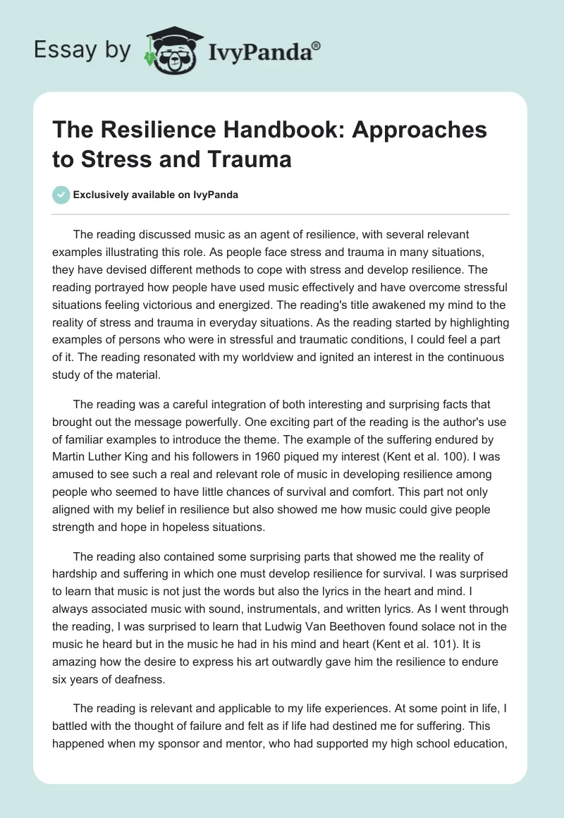 The Resilience Handbook: Approaches to Stress and Trauma. Page 1