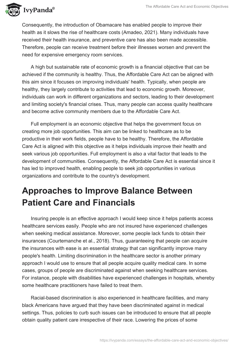 The Affordable Care Act and Economic Objectives. Page 2
