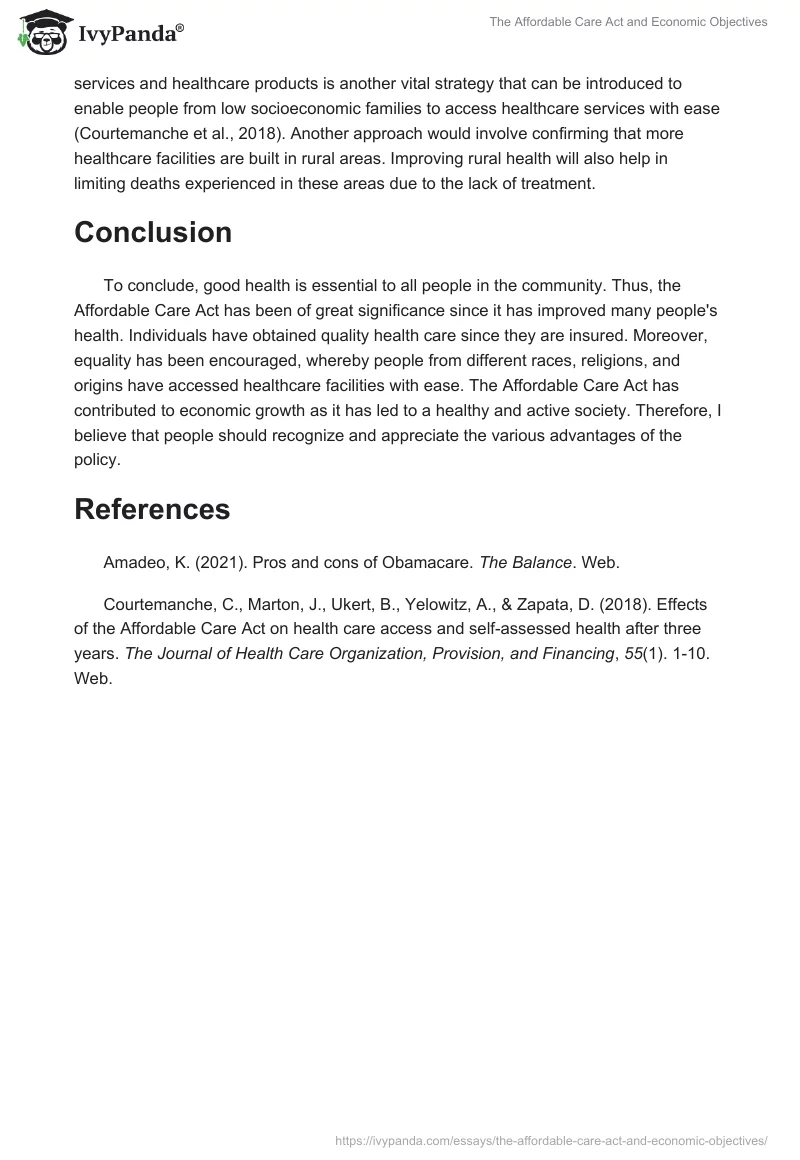 The Affordable Care Act and Economic Objectives. Page 3