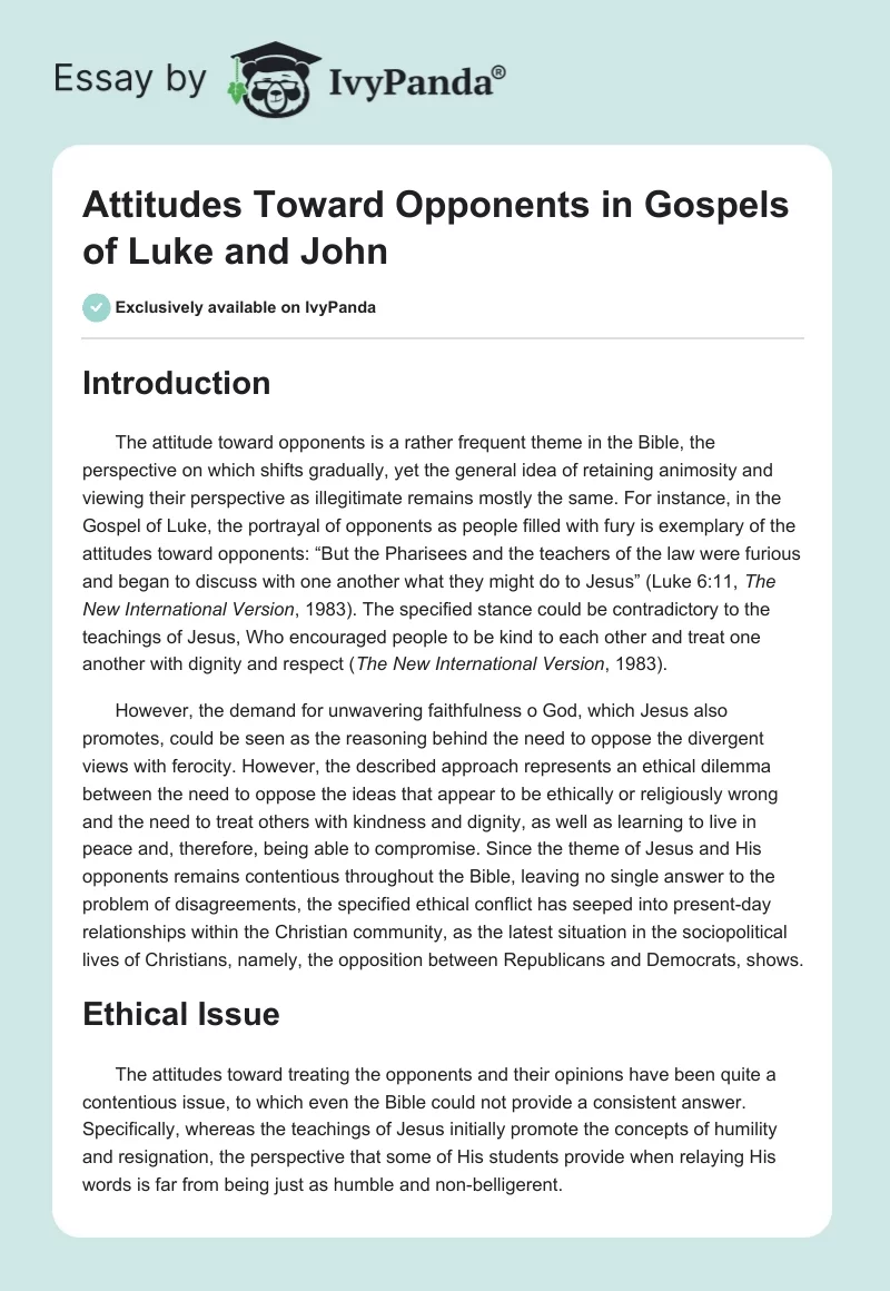 Attitudes Toward Opponents in Gospels of Luke and John. Page 1