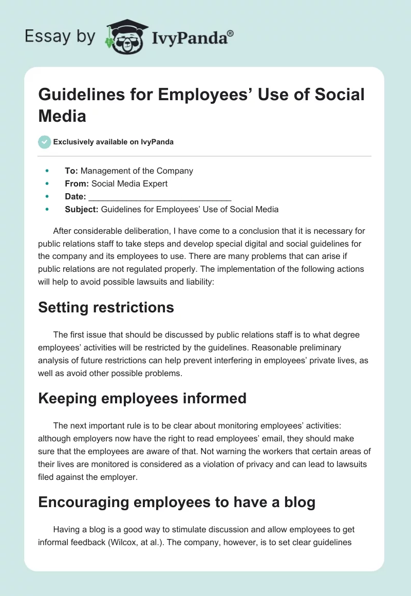 Guidelines for Employees’ Use of Social Media. Page 1