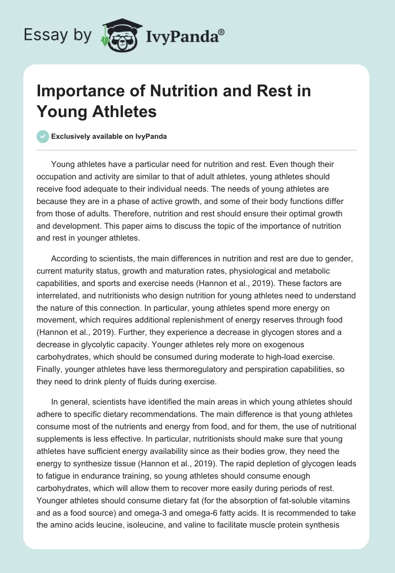 Importance of Nutrition and Rest in Young Athletes. Page 1