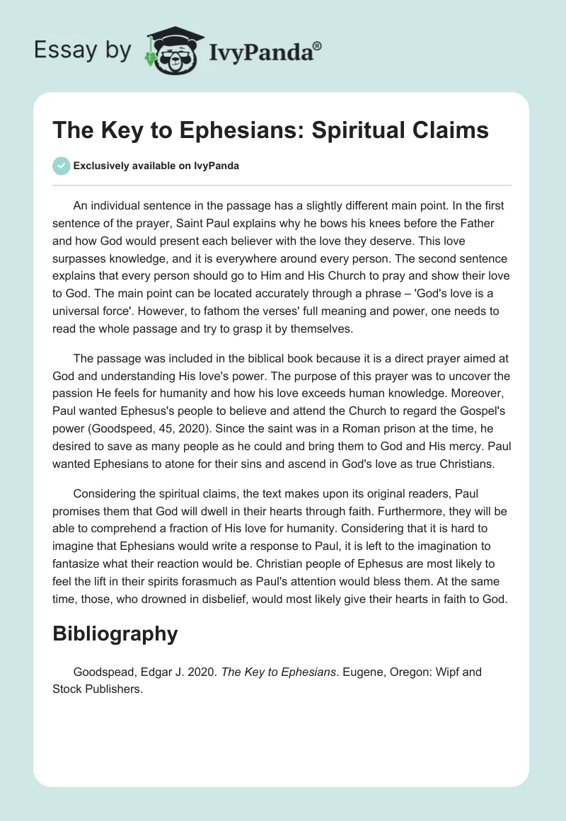 The Key to Ephesians: Spiritual Claims. Page 1