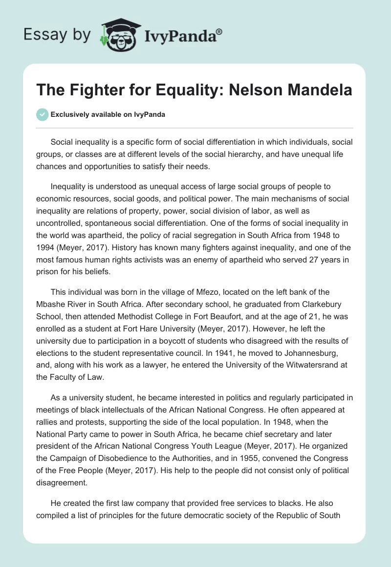 The Fighter for Equality: Nelson Mandela. Page 1