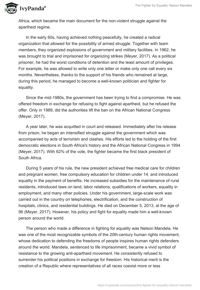The Fighter for Equality: Nelson Mandela. Page 2