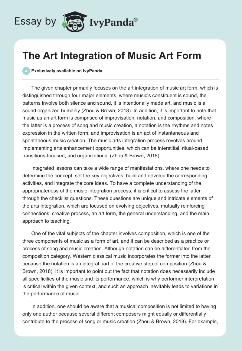 The Art Integration of Music Art Form. Page 1