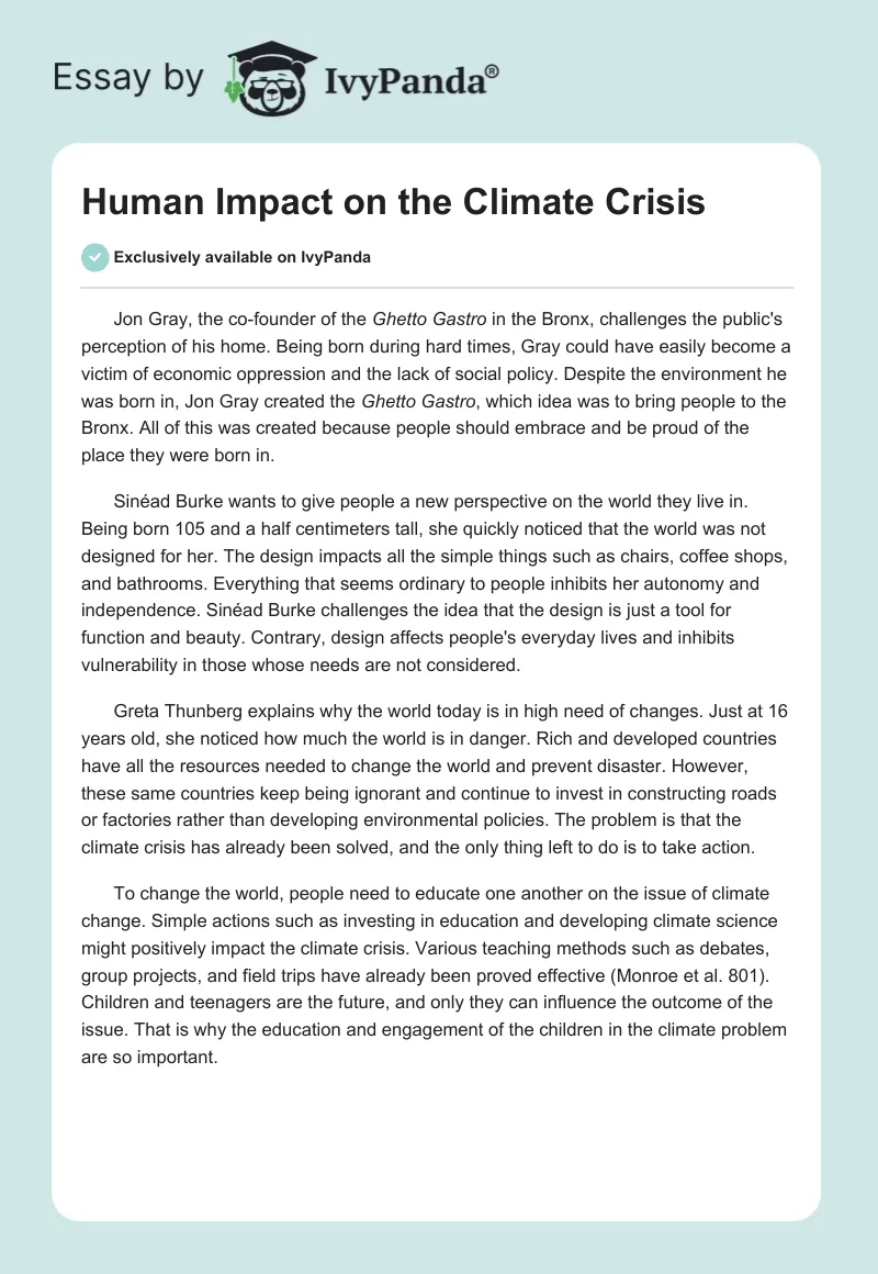 Human Impact on the Climate Crisis. Page 1