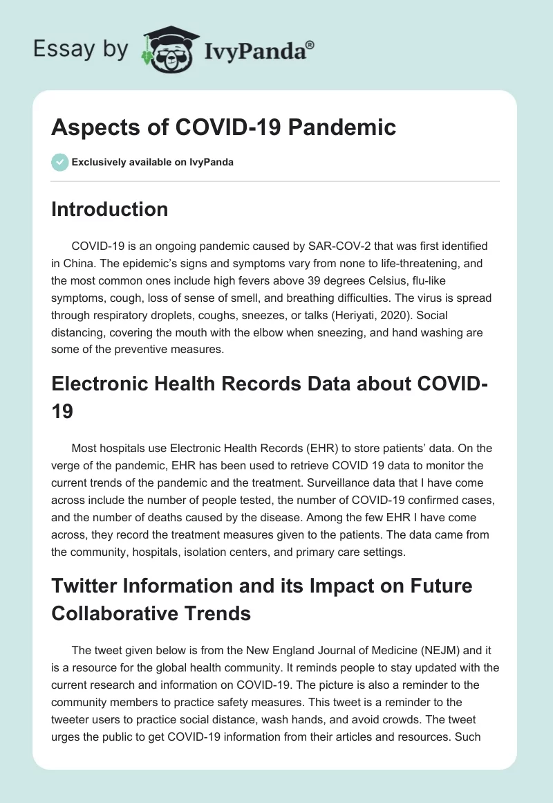 Aspects of COVID-19 Pandemic. Page 1