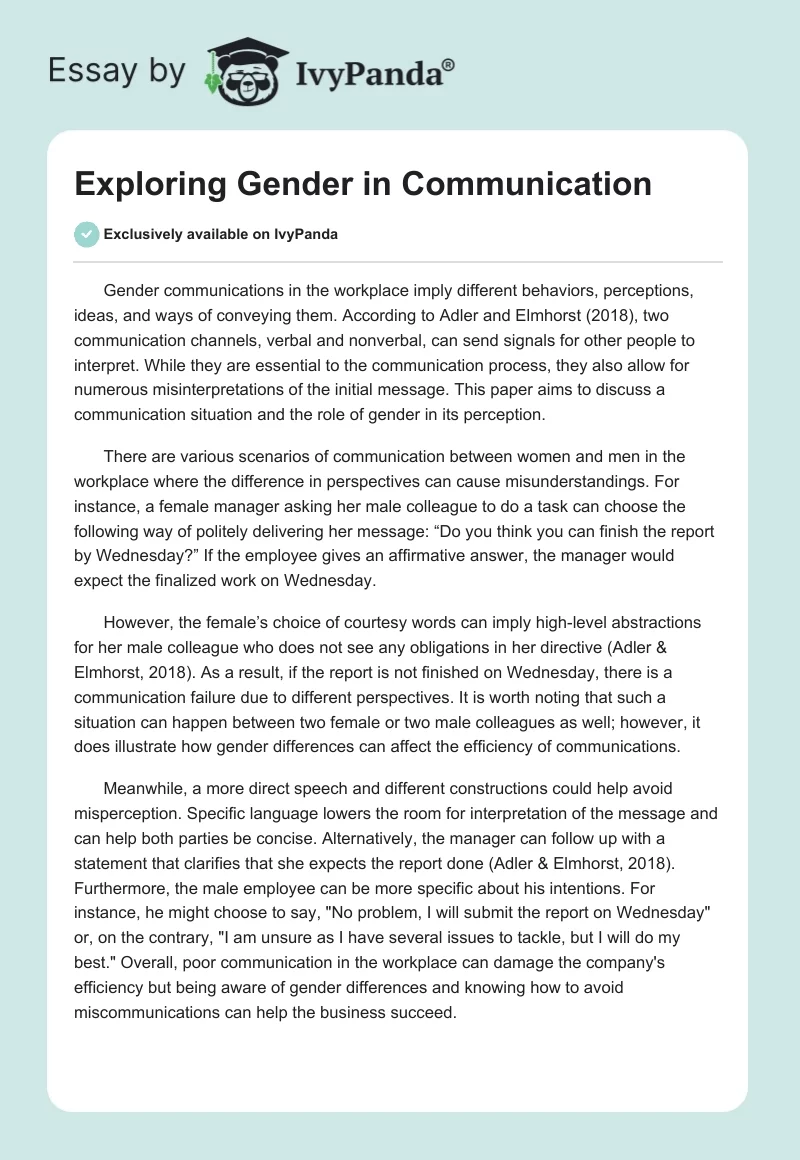 Exploring Gender in Communication. Page 1