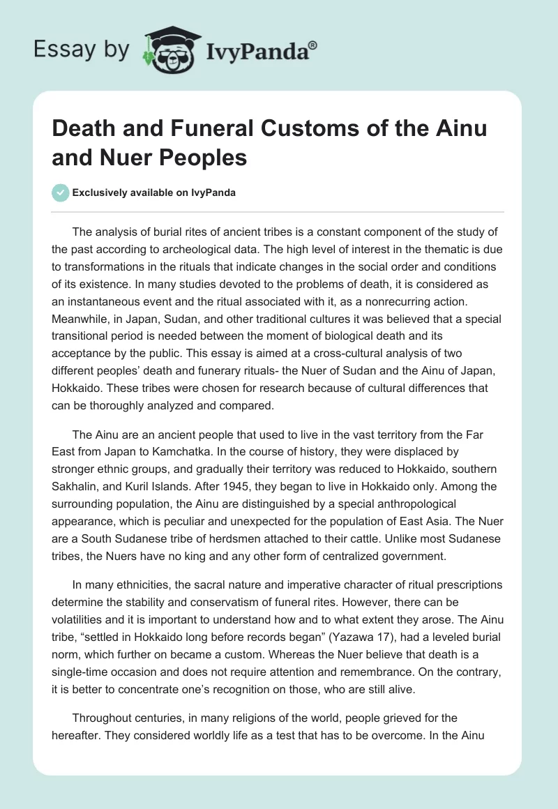 Death and Funeral Customs of the Ainu and Nuer Peoples. Page 1