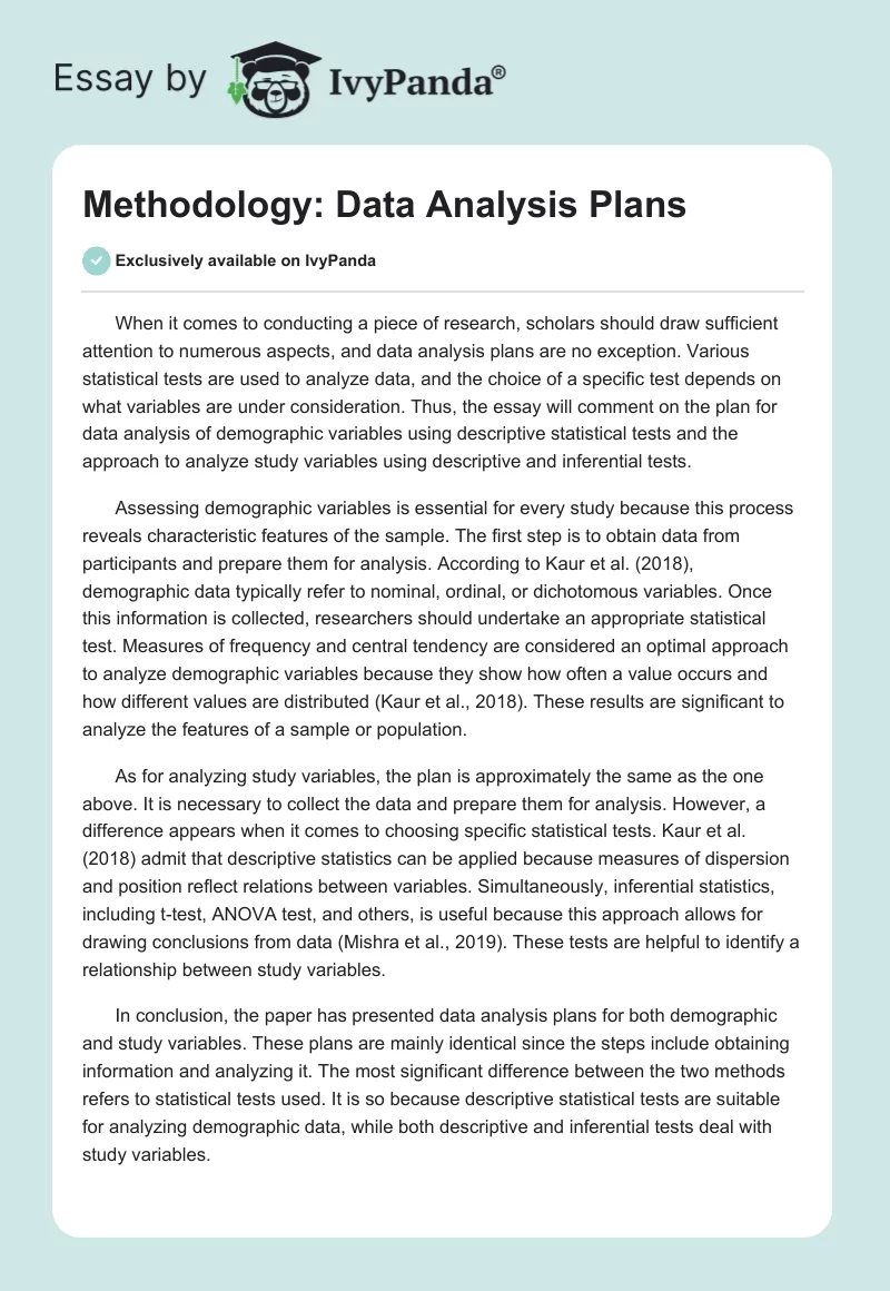 Methodology: Data Analysis Plans. Page 1