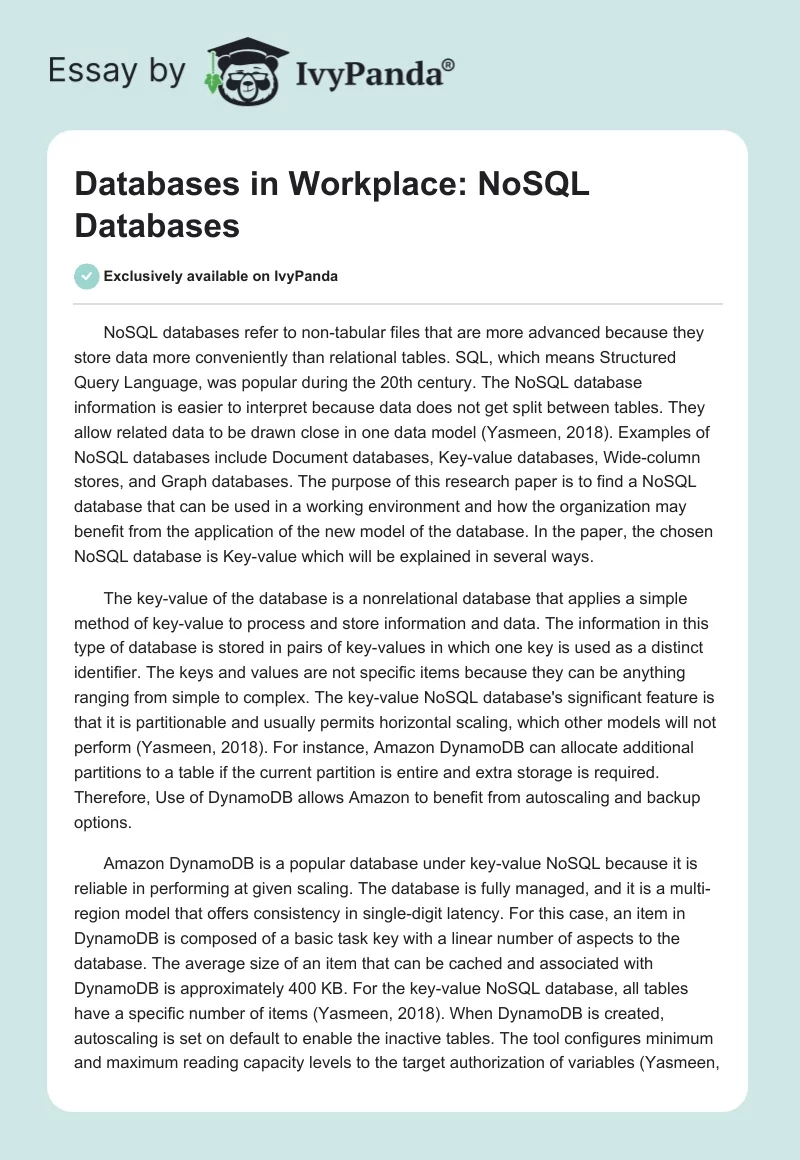 Databases in Workplace: NoSQL Databases. Page 1