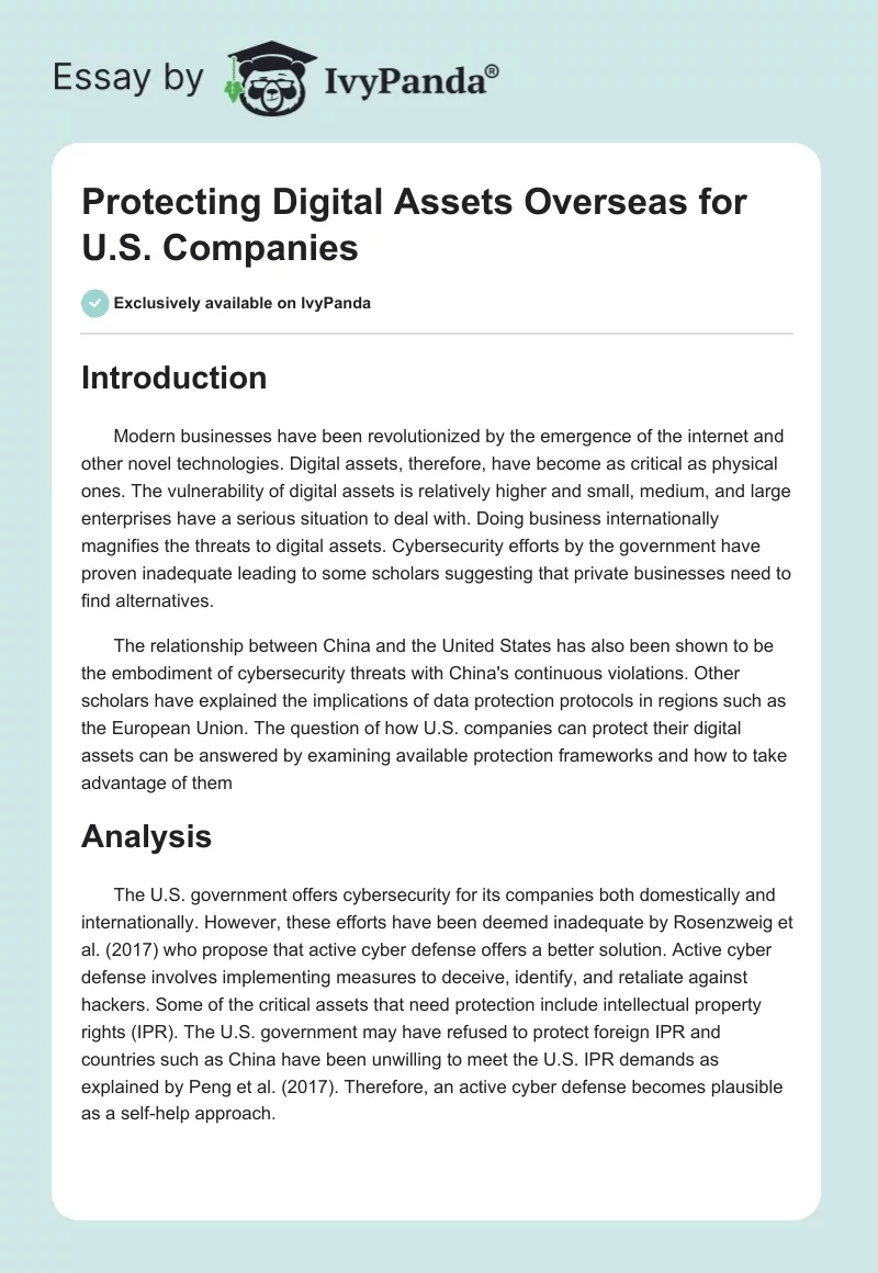 Protecting Digital Assets Overseas for U.S. Companies. Page 1