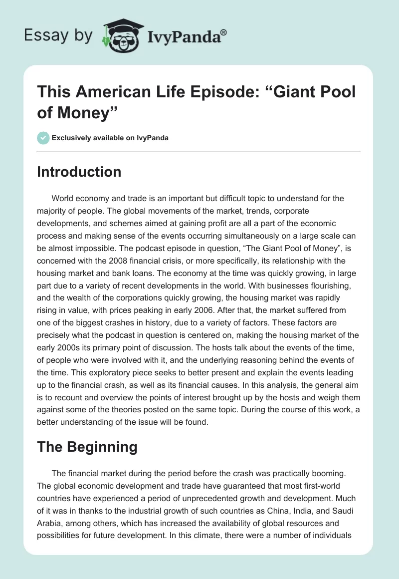 This American Life Episode: “Giant Pool of Money”. Page 1