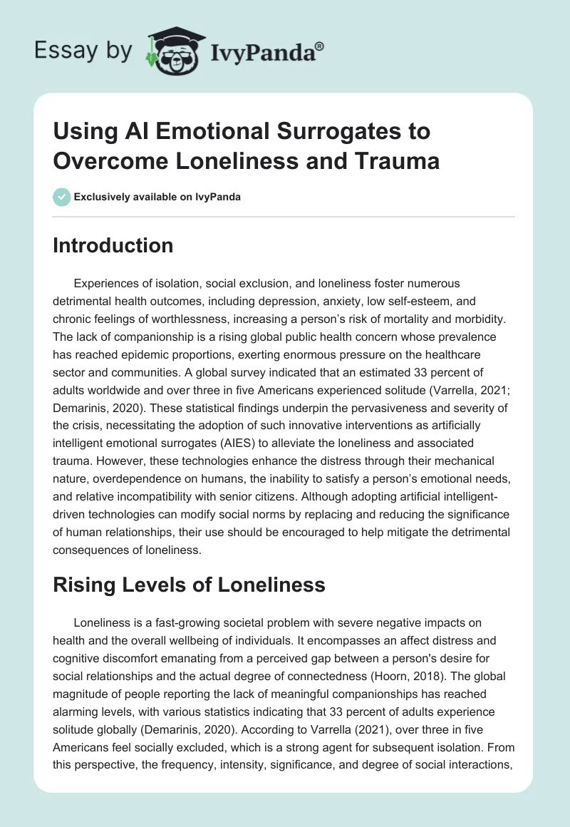 Using AI Emotional Surrogates to Overcome Loneliness and Trauma. Page 1