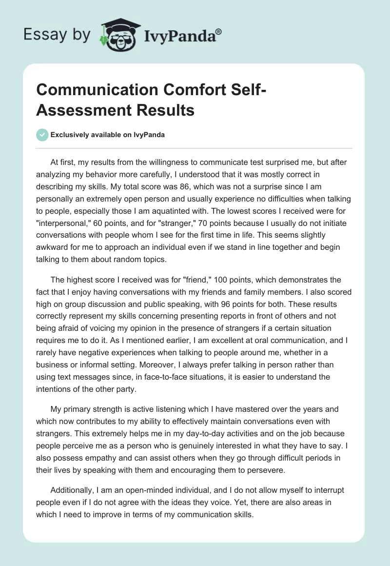 Communication Comfort Self-Assessment Results. Page 1