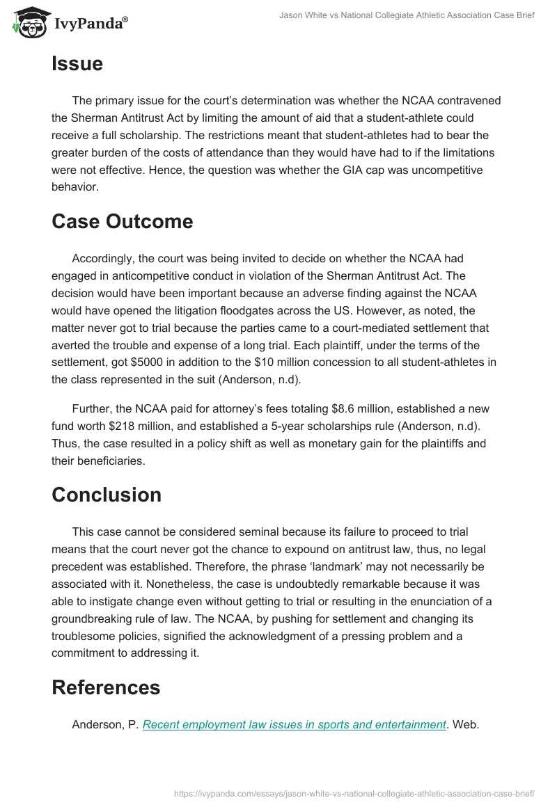 Jason White vs. National Collegiate Athletic Association Case Brief. Page 2