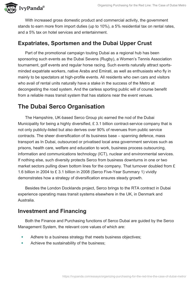 Organizing Purchasing for the Red Line: The Case of Dubai Metro. Page 4
