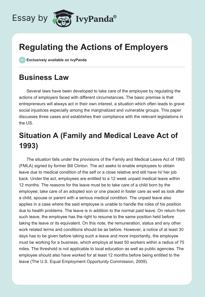 Regulating the Actions of Employers. Page 1