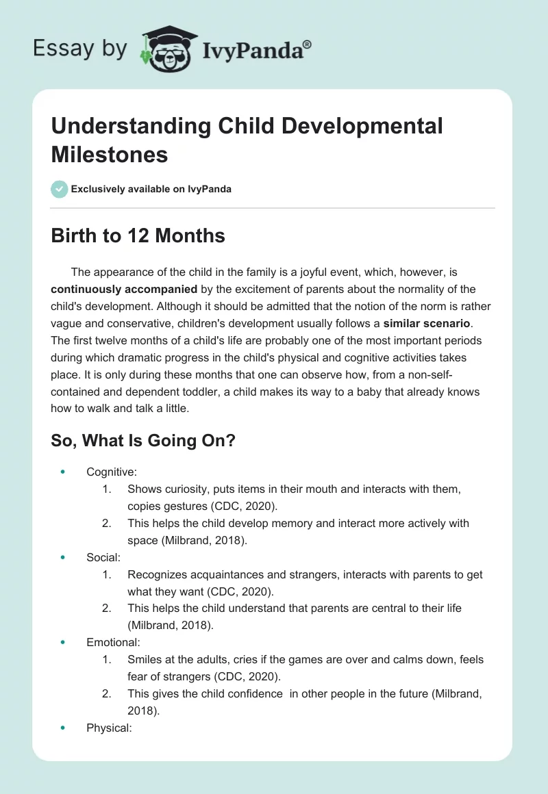 Understanding Child Developmental Milestones. Page 1