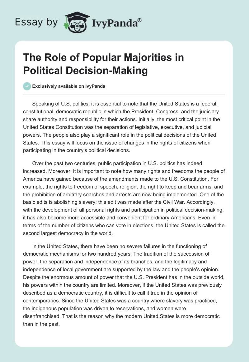The Role of Popular Majorities in Political Decision-Making. Page 1